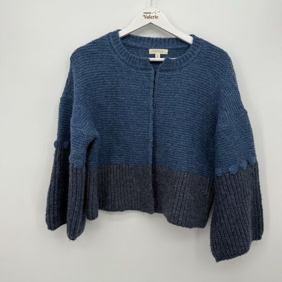 Illa Illa Blue Two Tone Chunky Knit Cropped Cardigan Sweater Size S/M - Picture 1 of 8